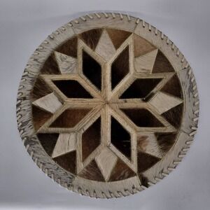 Vintage Cowhide Patchwork Star Placemat Round Hair on Hide Rug Centerpiece 15.5"